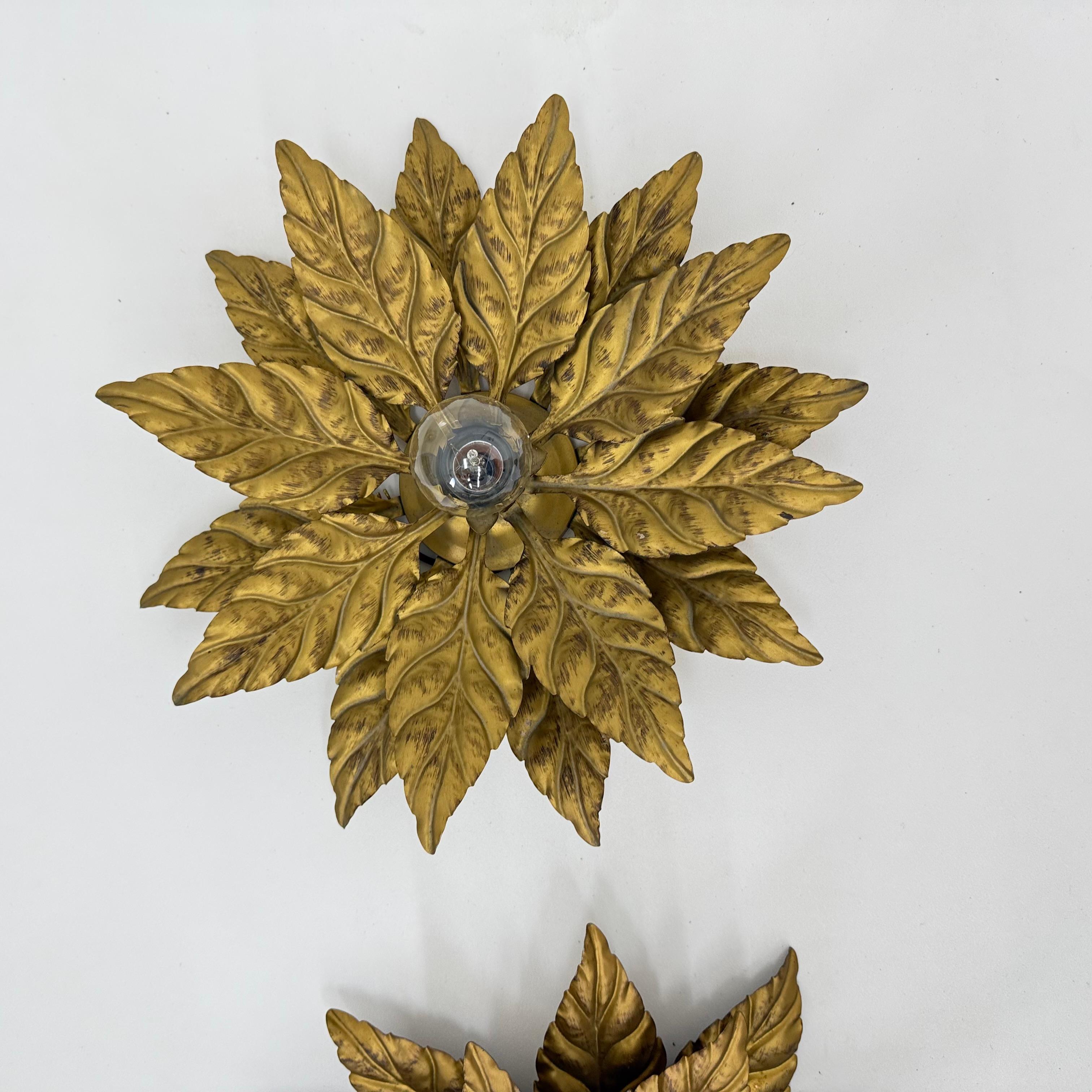 Pair of Hans Kögl flush mount / wall lamp leafs , 1970s , Germany For Sale 7