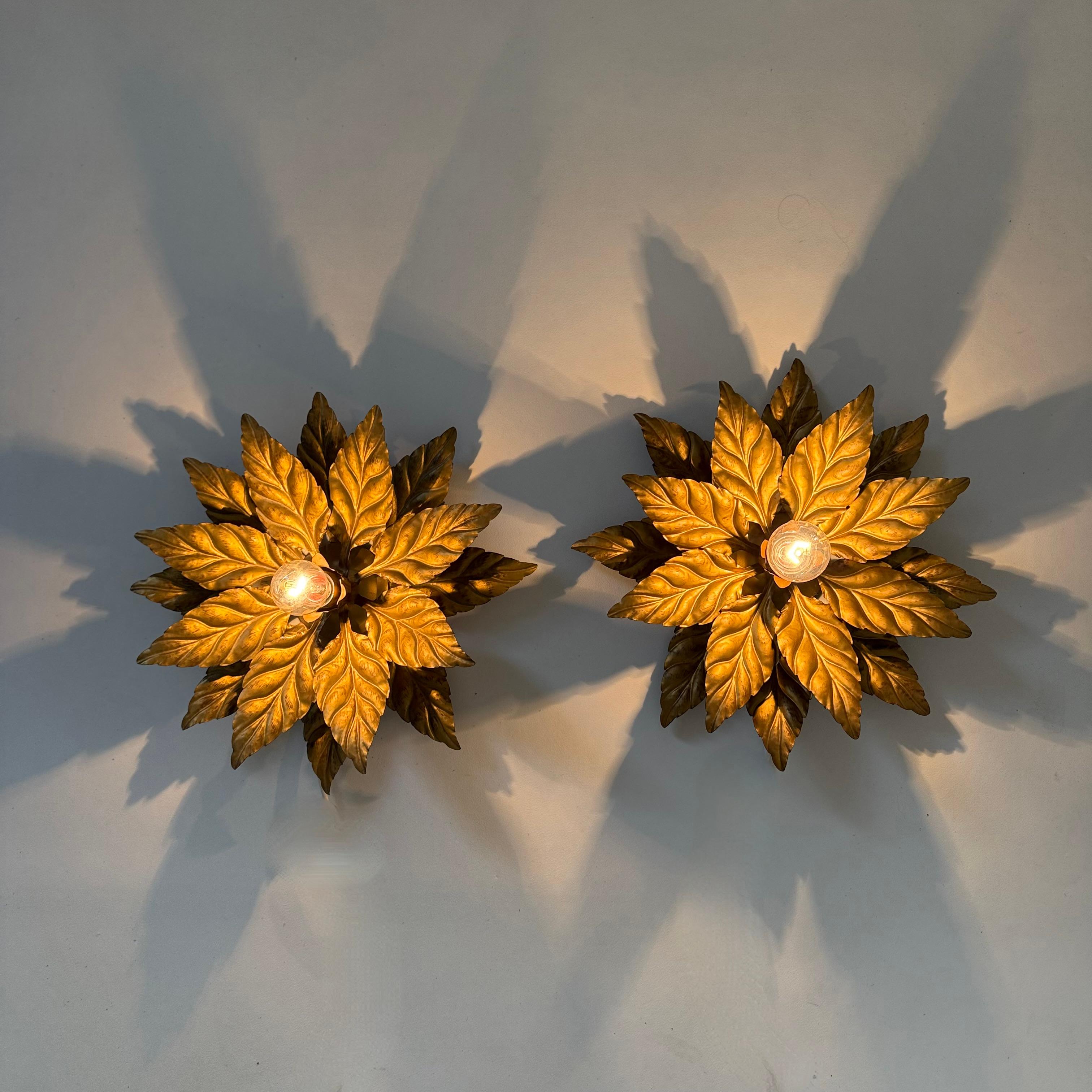 Pair of Hans Kögl flush mount / wall lamp leafs , 1970s , Germany For Sale 11