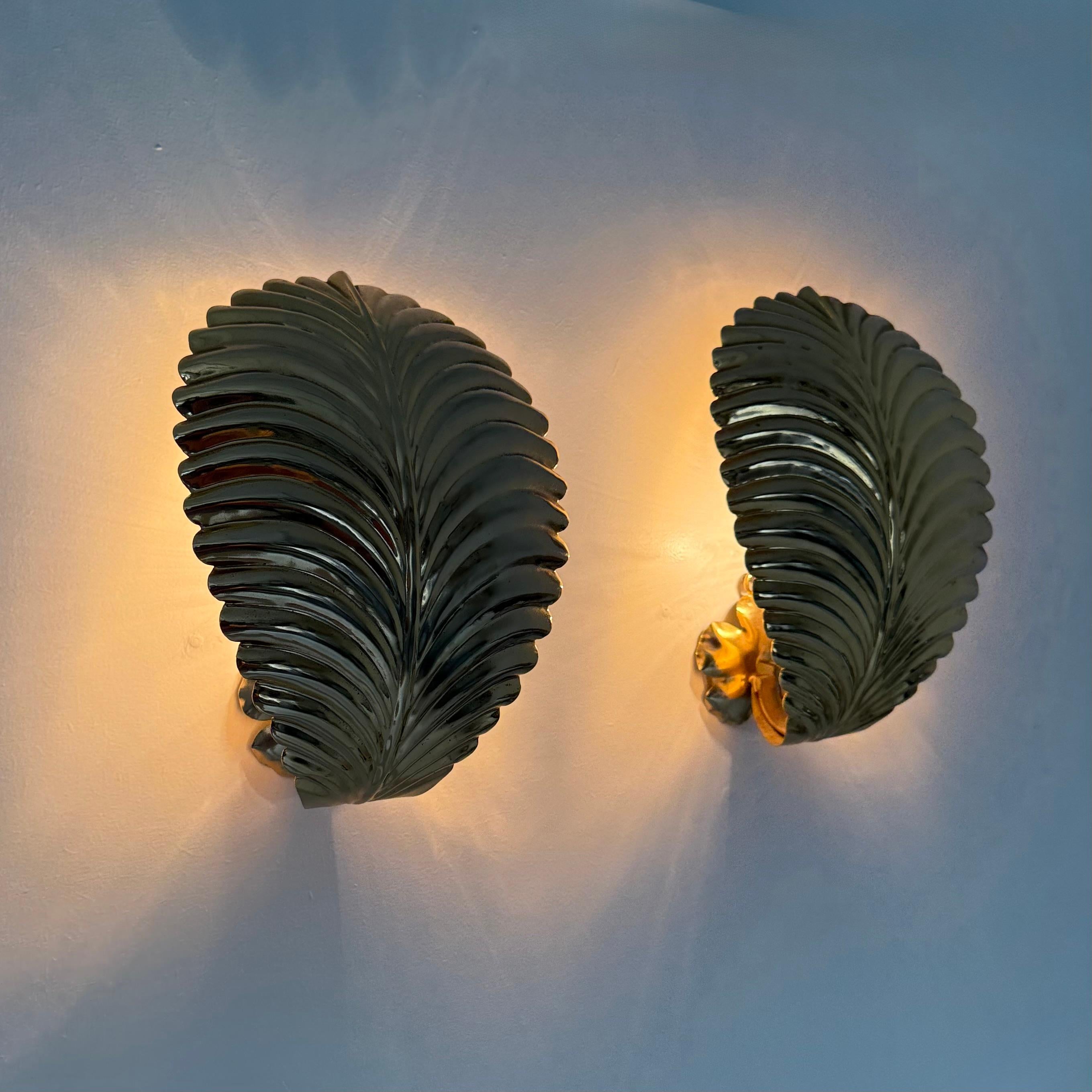 Pareja de apliques de hojas de palmera , años 70 Italiano en venta