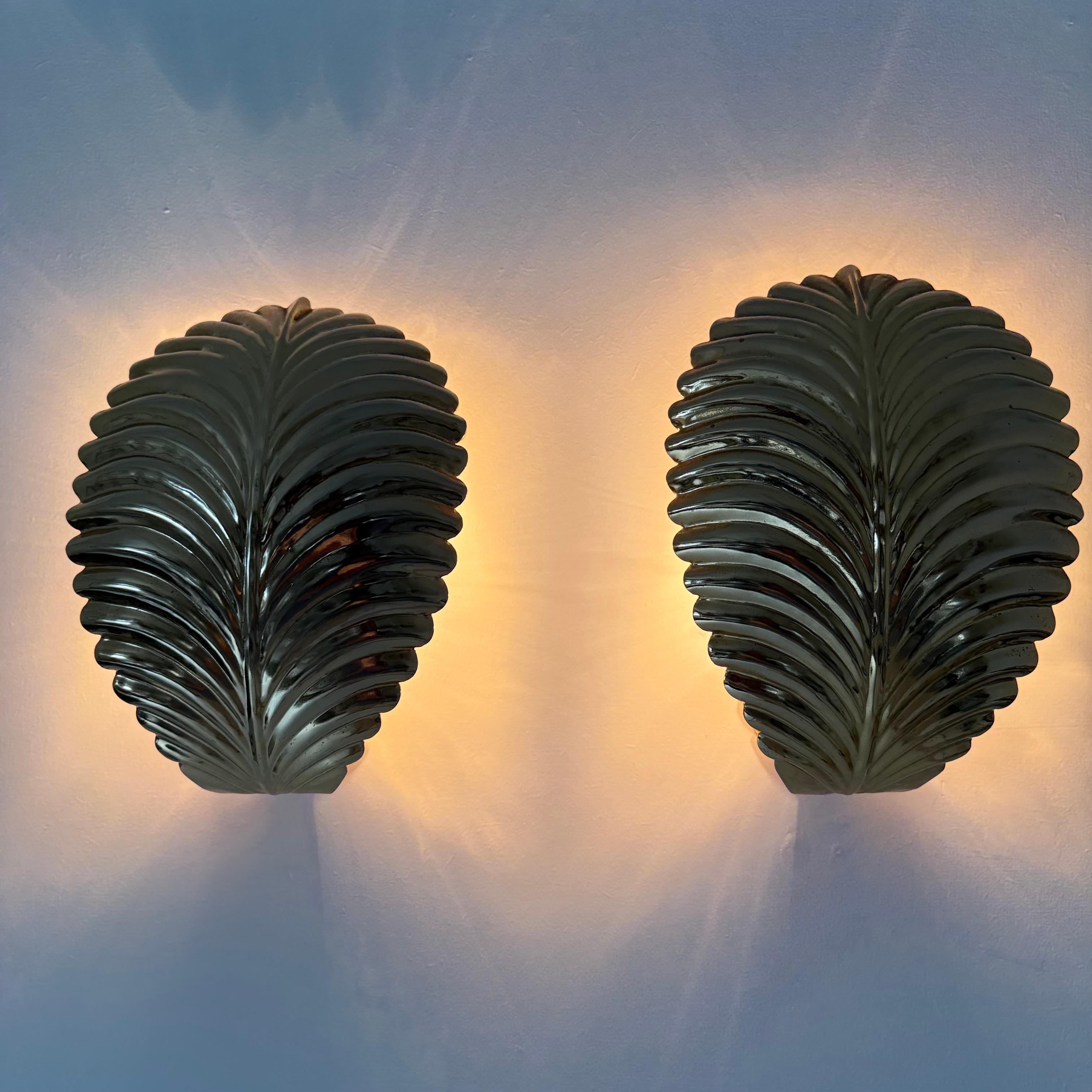 Pareja de apliques de hojas de palmera , años 70 Metal en venta