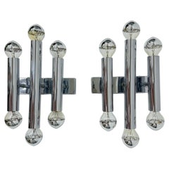 Pair of Gaetano Sciolari wall lamps sconce chrome tubular , 1970s