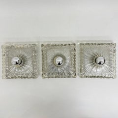 Hustadt Leuchten „Ice“ Glas-Wandleuchten, 3er-Set, 1970er Jahre, Deutschland