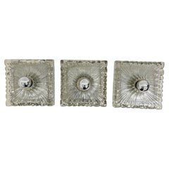 Hustadt Leuchten „Ice“ Glas-Wandleuchten, 3er-Set, 1970er Jahre, Deutschland