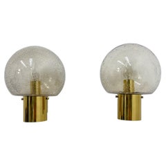 Mid- century Limburg Glashütte wall light brass with smoked bubble glass, 1970s