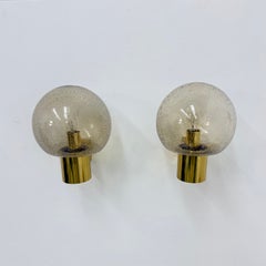 Mid- century Limburg Glashütte wall light brass with smoked bubble glass, 1970s