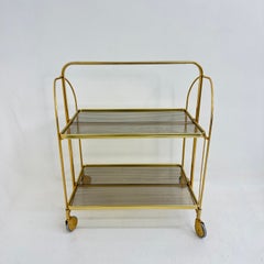 Mid-Century Modern Folding Bar Cart in Brass and Ribbed Acrylic Glass, 1970s