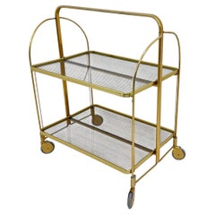Mid-Century Modern Folding Bar Cart in Brass and Ribbed Acrylic Glass, 1970s