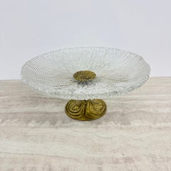 Mid-century design center piece crystal and brass bowl , 1960s