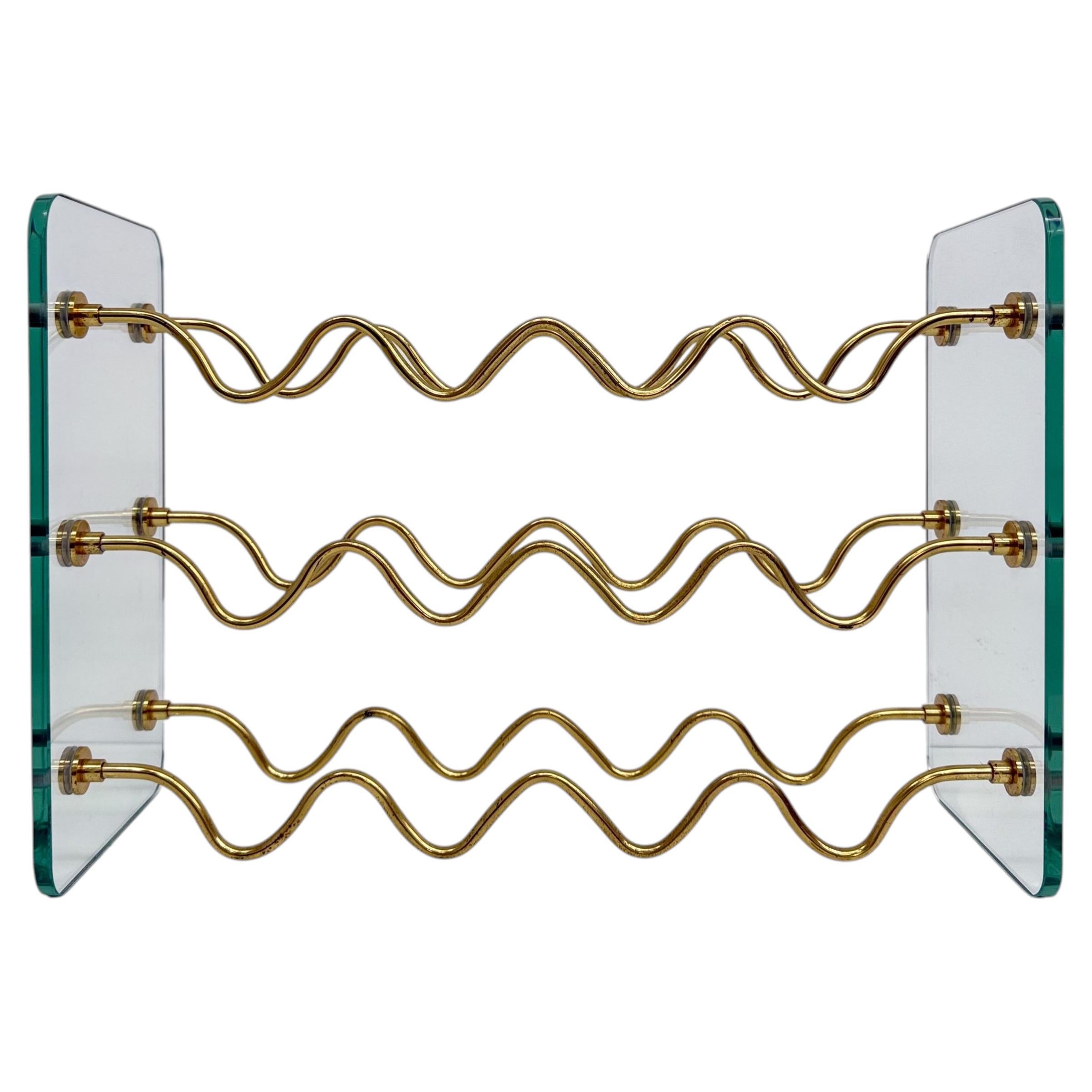 French Wine Rack in Glass and Brass by David Lange, 1970s