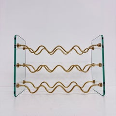 French Wine Rack in Glass and Brass by David Lange, 1970s