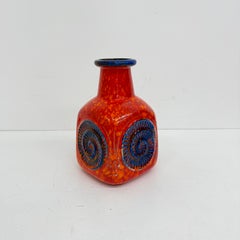 Scheurich West Germany Bay ceramic vase Orange with blue fossils , 1970s