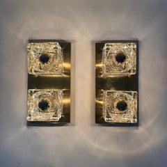 Pair of Peil & Putzler ice cube glass wall lamp , 1970s