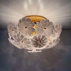 Murano white glass floral Italian ceiling lamp flush mount , 1970’s