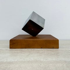 Mid-century metal dice sculpture with wooden base , 1970s
