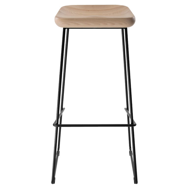 Bar Stool Wave with Oak Solid Wood Seat and Steel Frame For Sale at 1stDibs