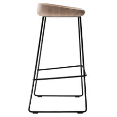 Bar Stool Wave with Ash Solid Wood Seat and Steel Frame
