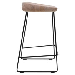 Counter Stool Wave with Oak Solid Wood Seat and Steel Frame