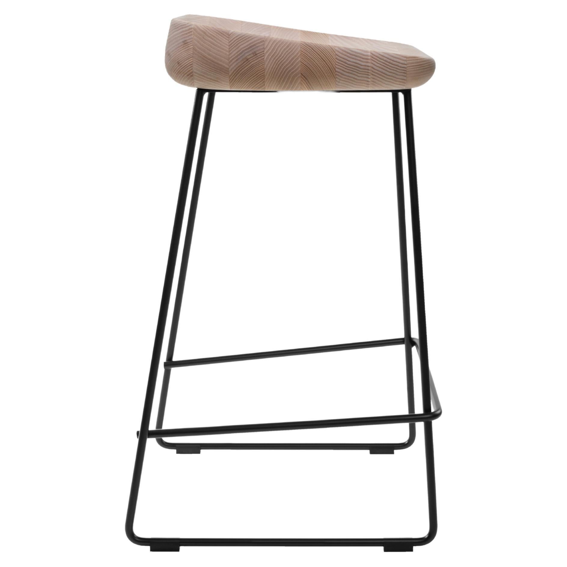 Counter Stool Wave with Ash Solid Wood Seat and Steel Frame For Sale