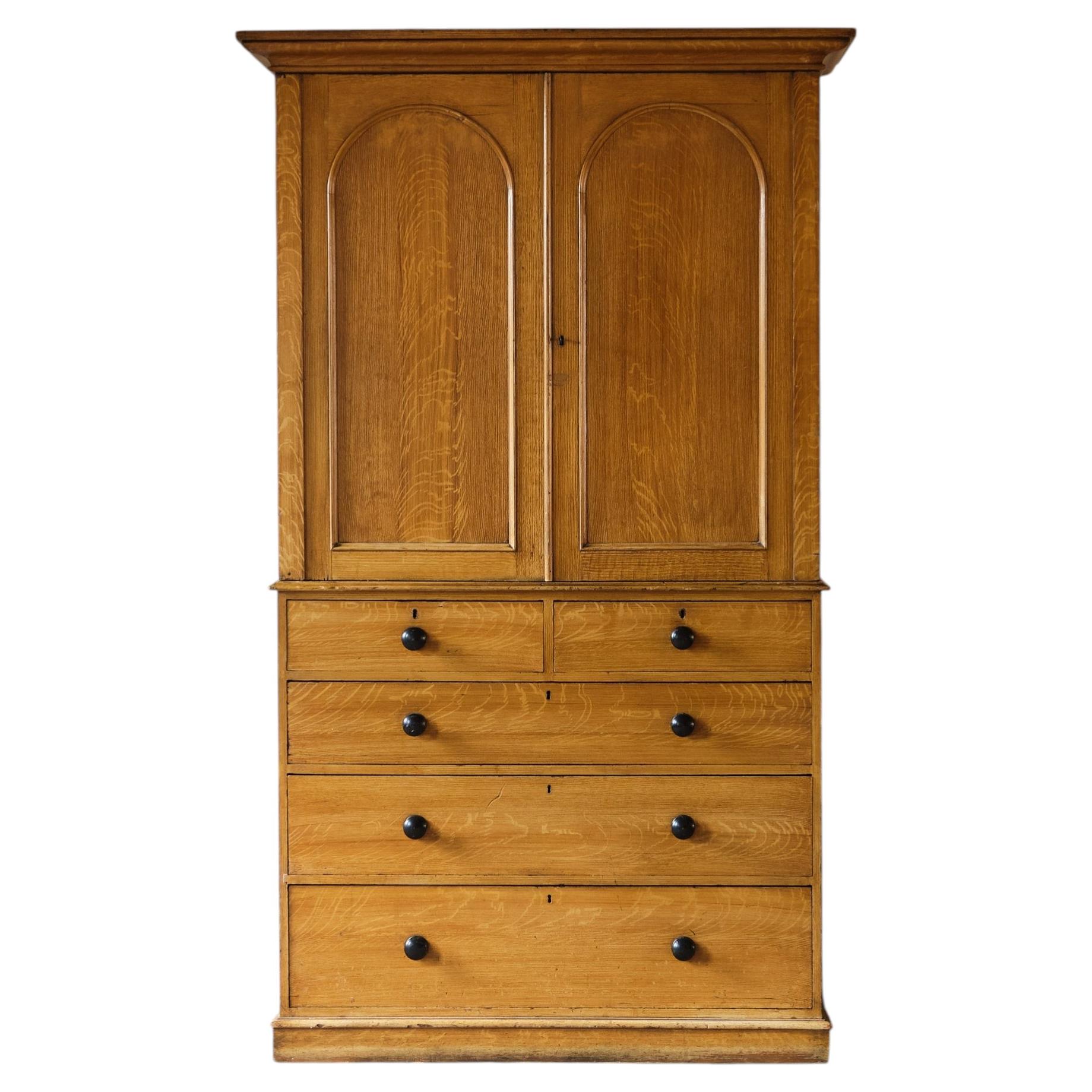 Antique Pine Linen Press in Original Paint For Sale