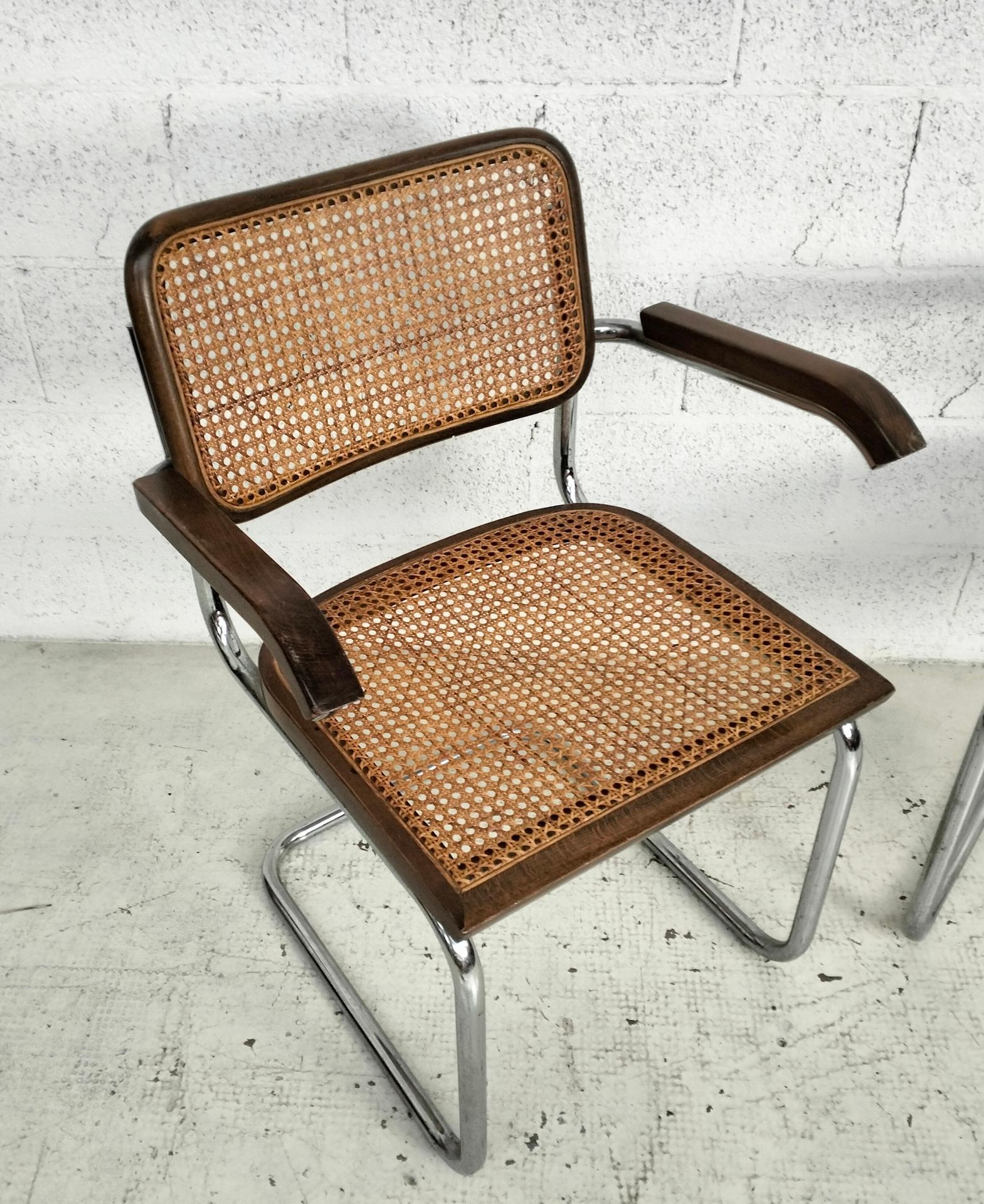 Mid-Century moderno Set di 2 sedie in paglia di Vienna e metallo in stile 
