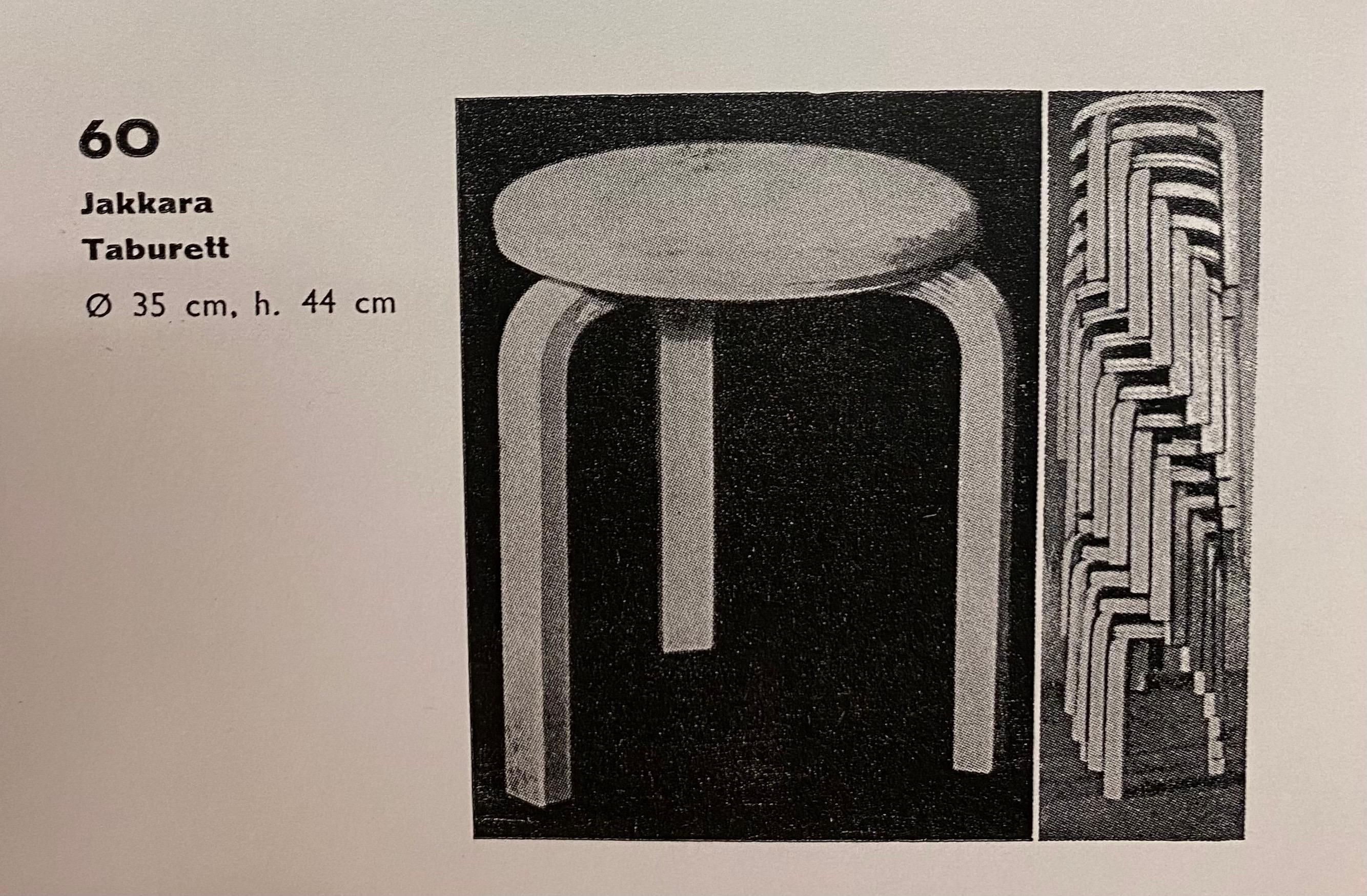 Pair of Alvar Aalto Stools Model no 60, Marimekko Unikko Textile, Artek 1940s For Sale 2
