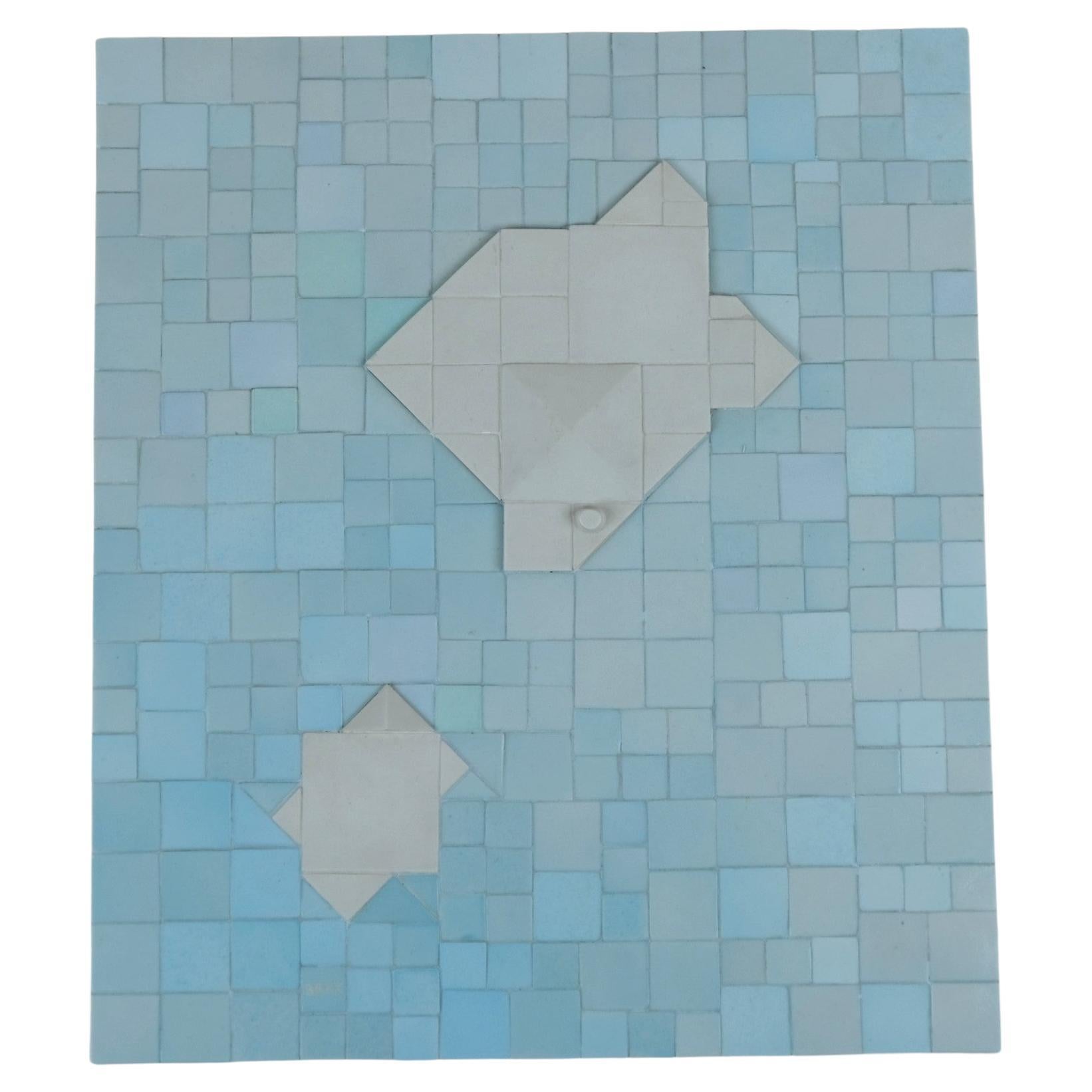 Modernist Rut Bryk Ceramic Wall Relief in White and Blue, Arabia c. 1980s For Sale