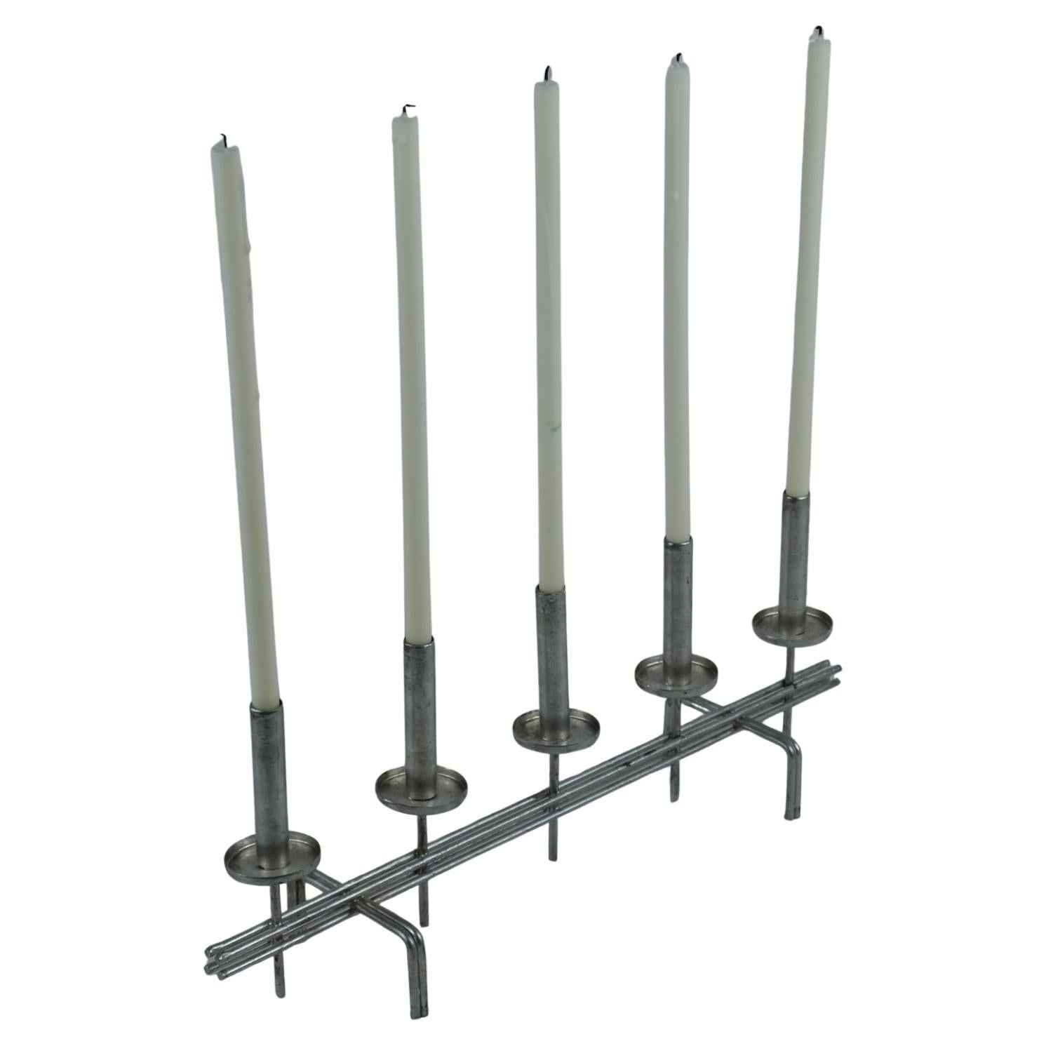 Minimalistic Handmade Paavo Tynell Tin Candelabra, 1960s