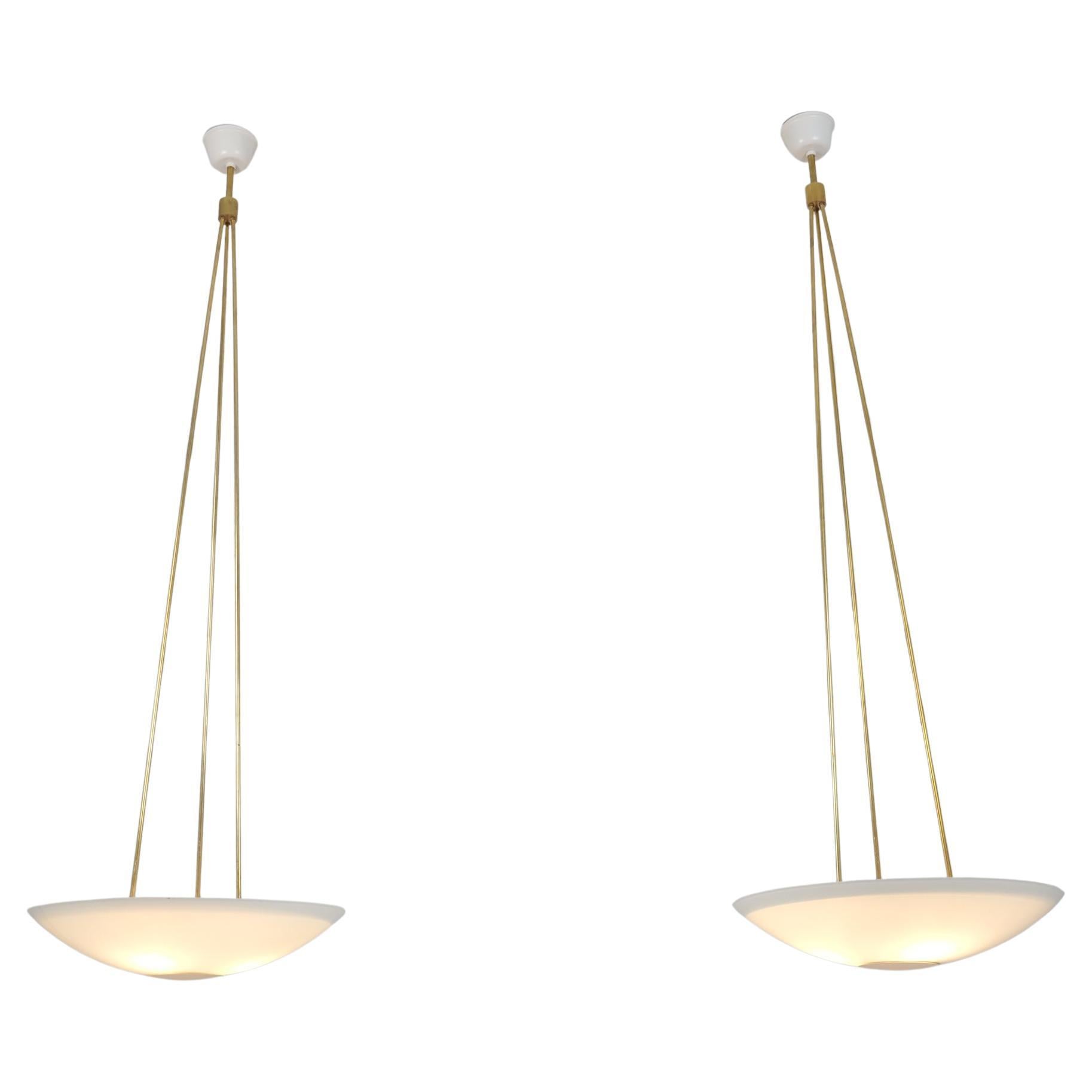 Impressive 2m High Paavo Tynell Ceiling Lamps From Arabia of Finland, Taito 1940s.