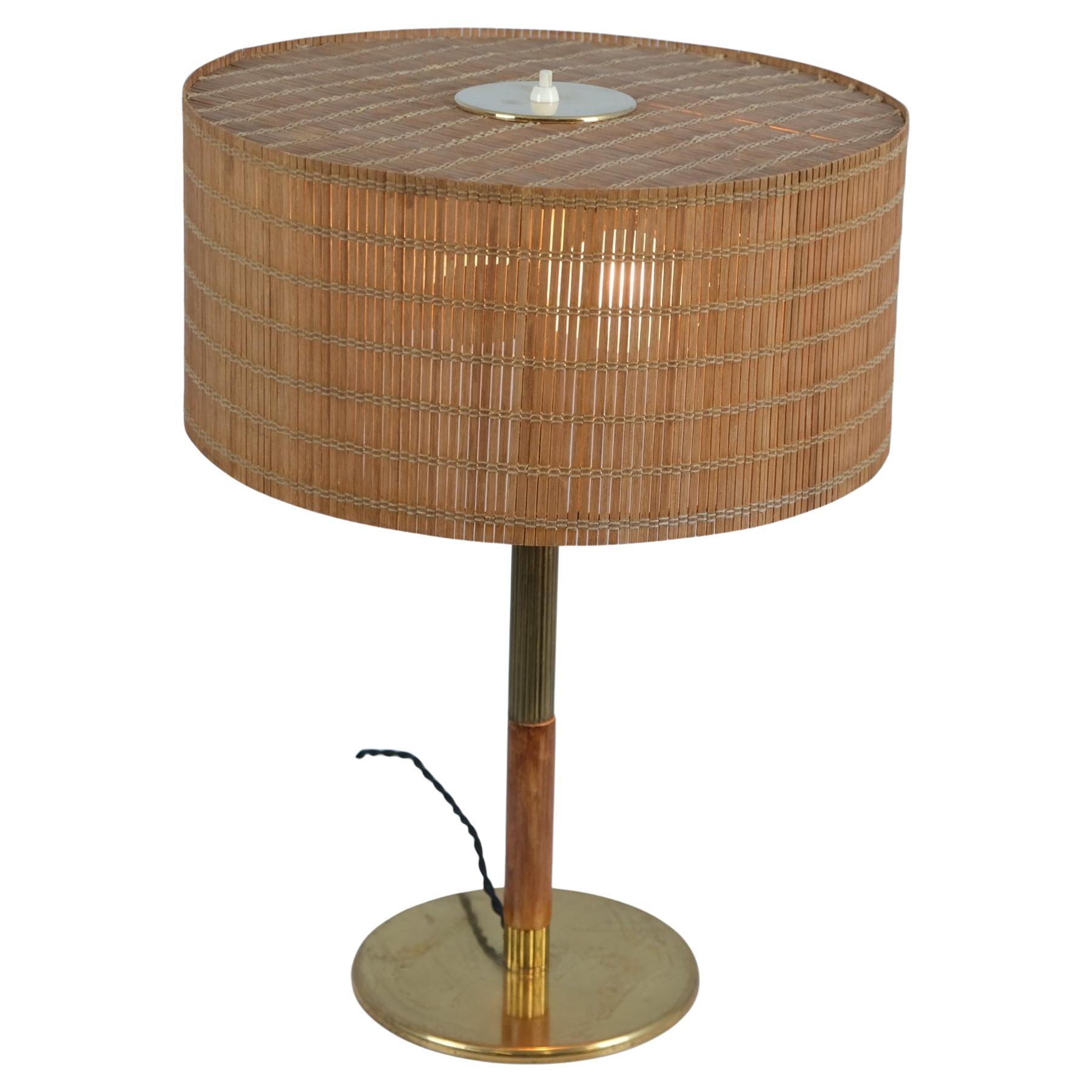 Paavo Tynell Table Lamp Model 5068 in Brass, Birch and Rattan, Taito 1950s
