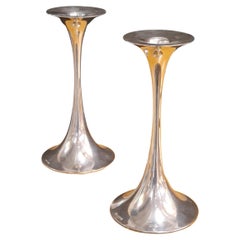 Tapio Wirkkala Pareja de candelabros de trompeta en plata, Kultakeskus Oy Años 80