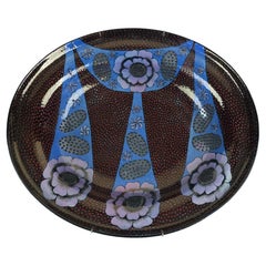 Birger Kaipiainen, Very Large Ceramic Plate, Red Blue with Beeds, Arabia 1970s