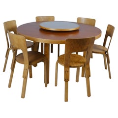 Esstisch Alvar Aalto mit Lazy Susan B91 und 6 Stühlen Modell 66, Artek, 1940er Jahre
