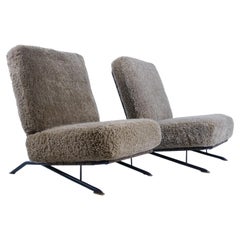 Paire de chaises longues Ilmari Tapiovaara, peau de mouton, Merivaara 1950s