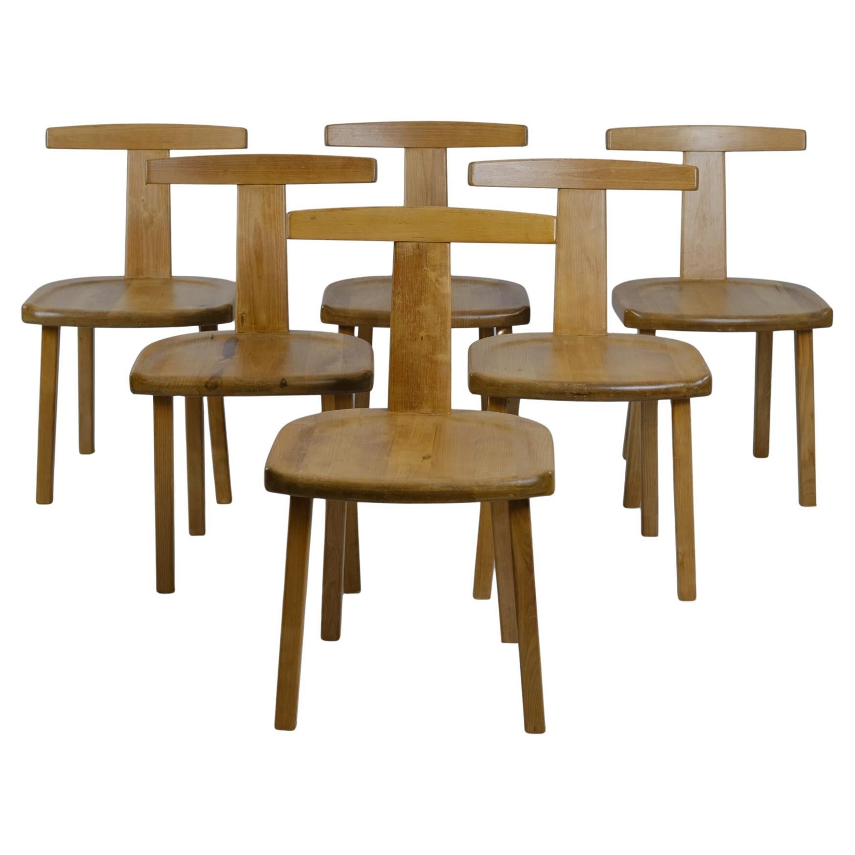 Ensemble de six rares chaises Olavi Hänninen Juha en bouleau massif, HMN, années 1950