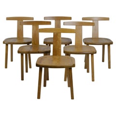 Satz von sechs seltenen Olavi Hänninen Juha Stühlen aus massiver Birke, HMN, 1950er Jahre
