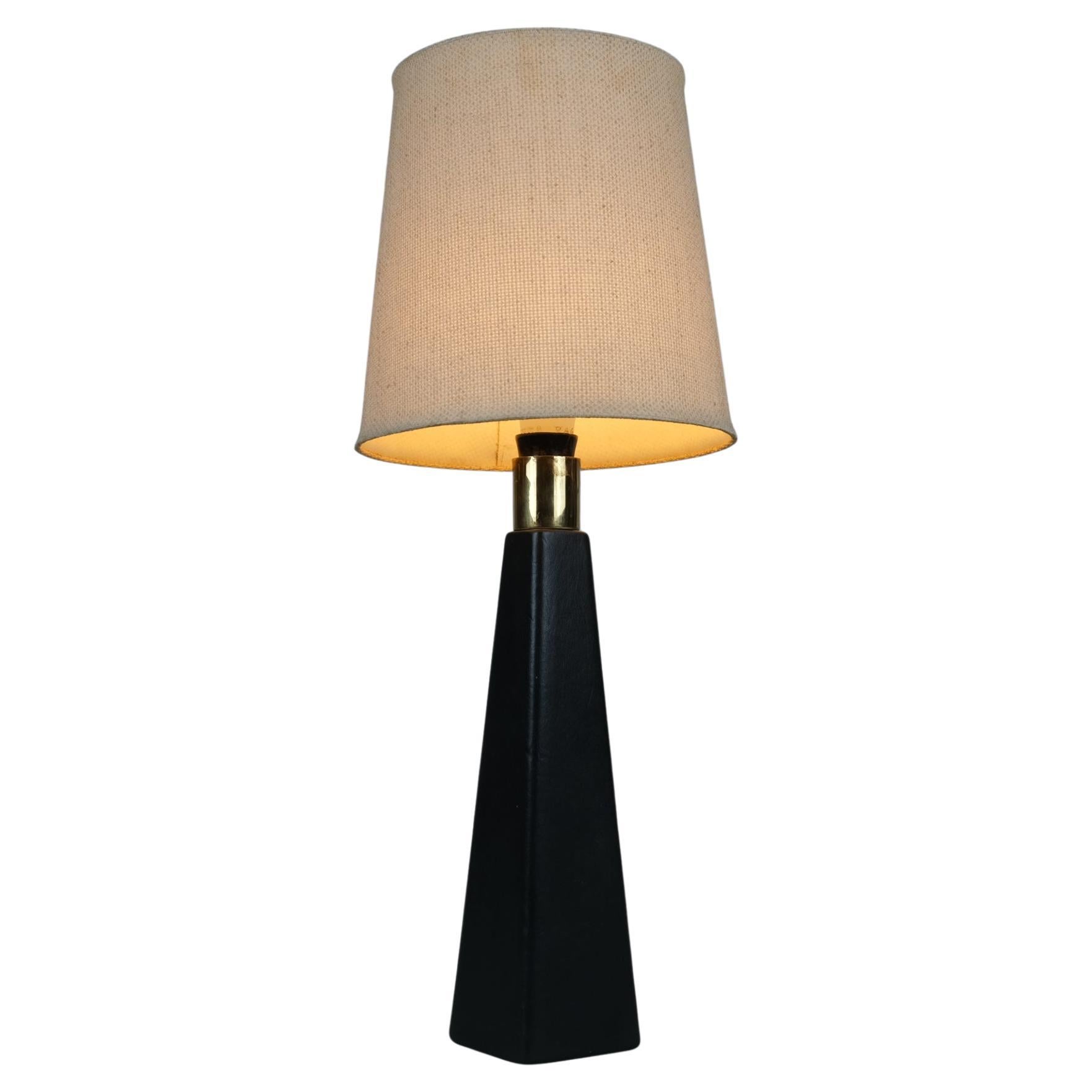Lisa Johansson-Papé Table Lamp 46-186 LJP in Leather and Linen, Orno 1950s