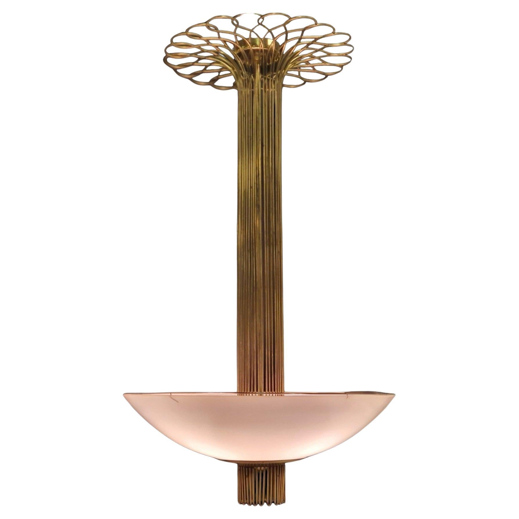 Exceptional Commissioned Paavo Tynell Ceiling Lamp In Brass & Glass, Taito 1950s For Sale