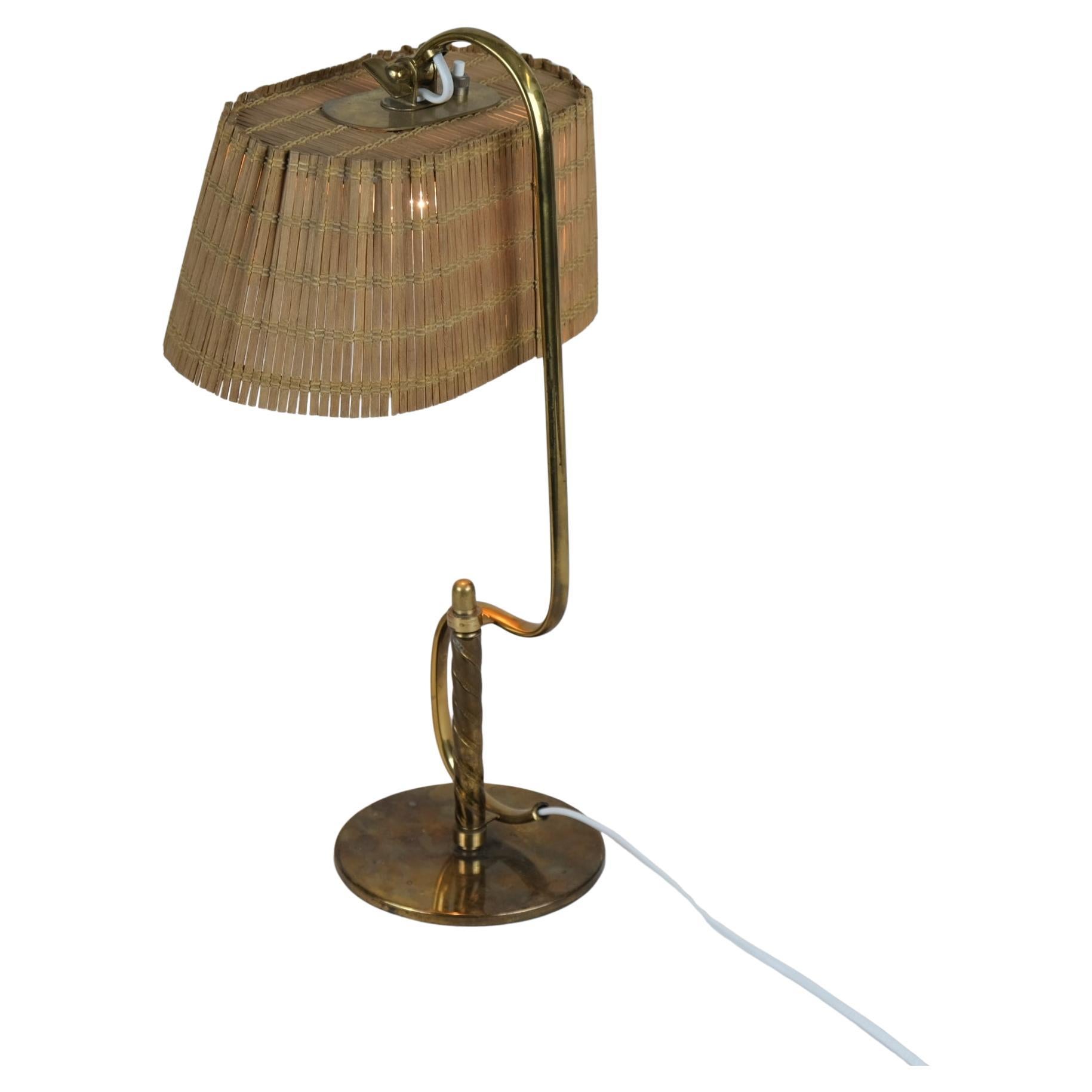 Rare Paavo Tynell 'S' Table Lamp 9202 in Full Brass & Rattan Shade, Taito 1940s