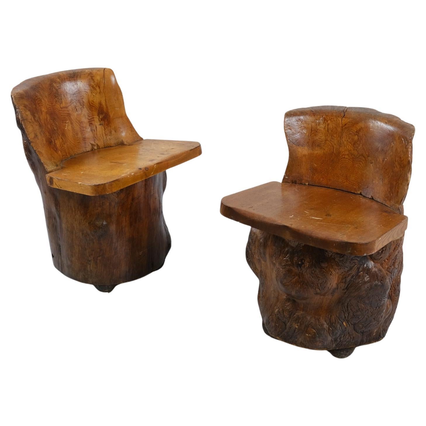 Gorgeous Pair of Organic Hand Carved Finnish Tree Trunk Chairs, Finland