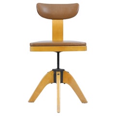Chaise de travail pivotante Werner West en bouleau et faux cuir, Wilh. Schauman 1930