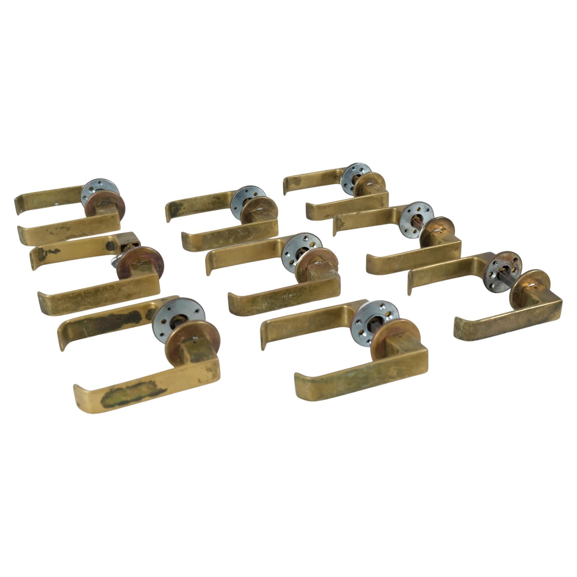 Set of 9 Timo Sarpaneva "Lasta" Door Handles in Brass, Primo Oy 1960s