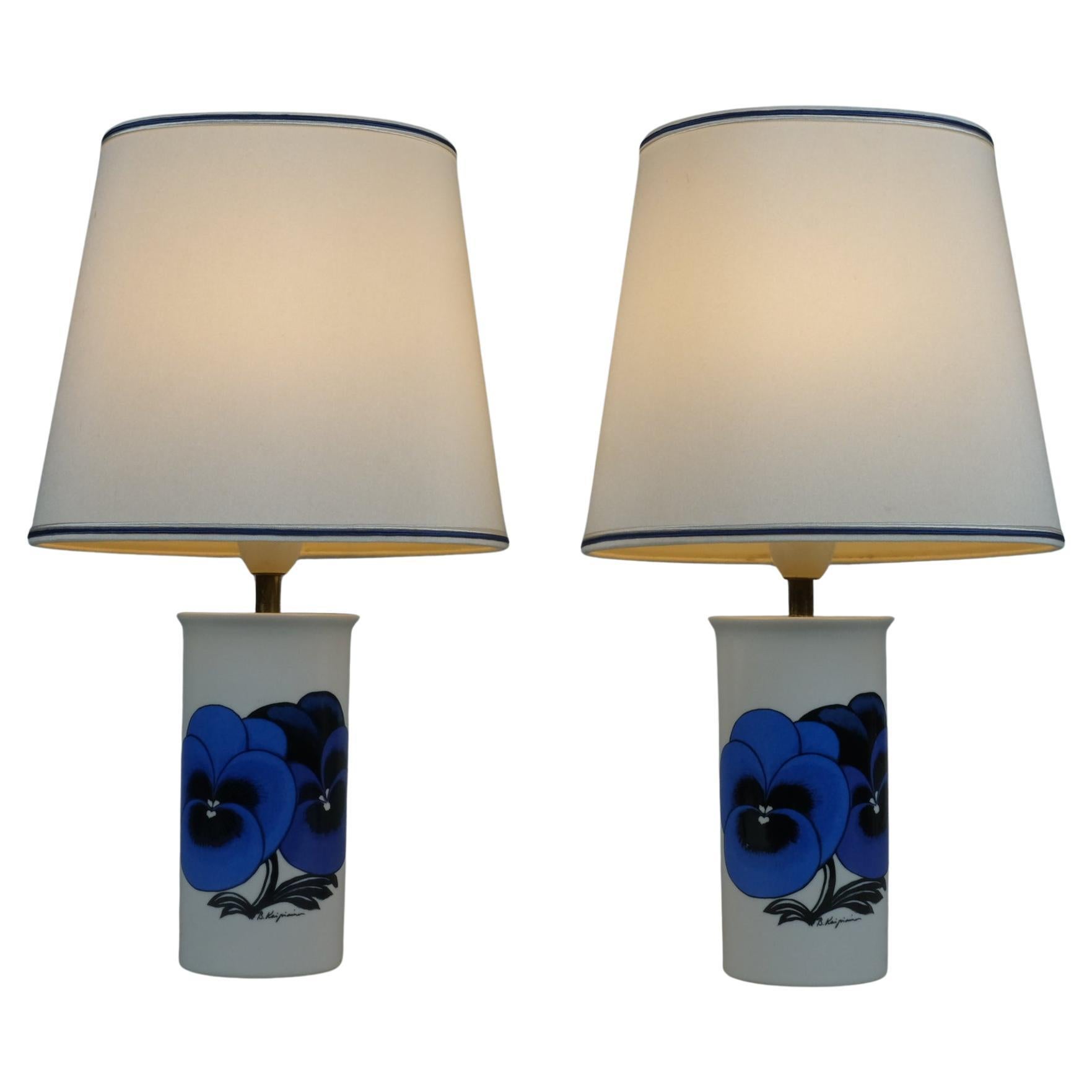 Pareja de lámparas de mesa Birger Kaipiainen "Pansy" de edición limitada, Arabia Años 80 en venta