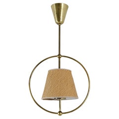 Maria Lindeman Ceiling Lamp Model 50591 in Brass, Glass and Rattan, Idman 1950s