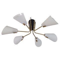 Schöne Sputnik-Deckenleuchte Modell ER 141/6, Glas Schwarz & Messing, Itsu 1950er Jahre