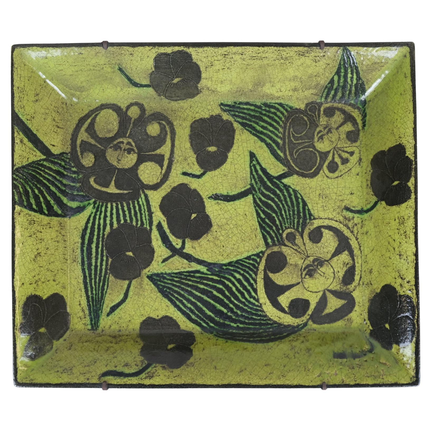 Grand jardin vert surréaliste Birger Kaipiainen Relief mural en faïence Rörstrand 1950s