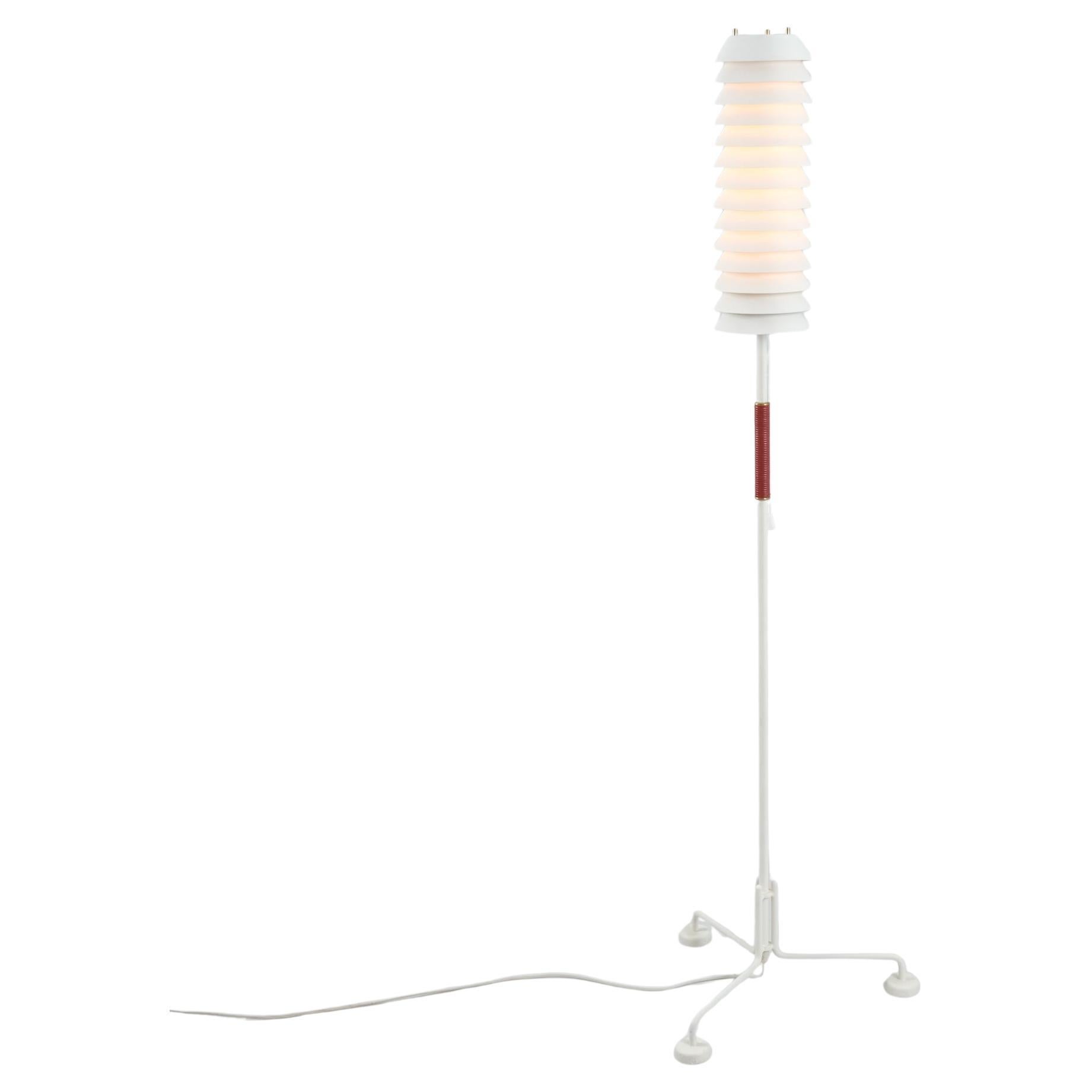Ilmari Tapiovaara Floor Lamp Maya the Bee, White & Rattan, Hienoteräs Asko 1950s
