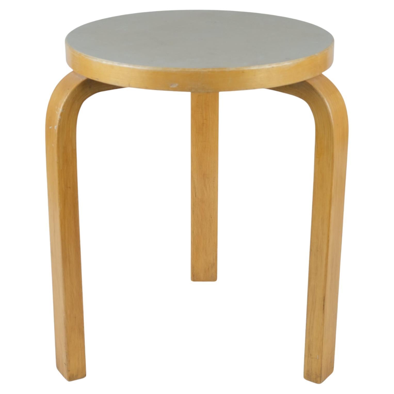 Alvar Aalto 3 Legged Stool Model 60 In Birch & Beige Linoleum, Artek 1950s