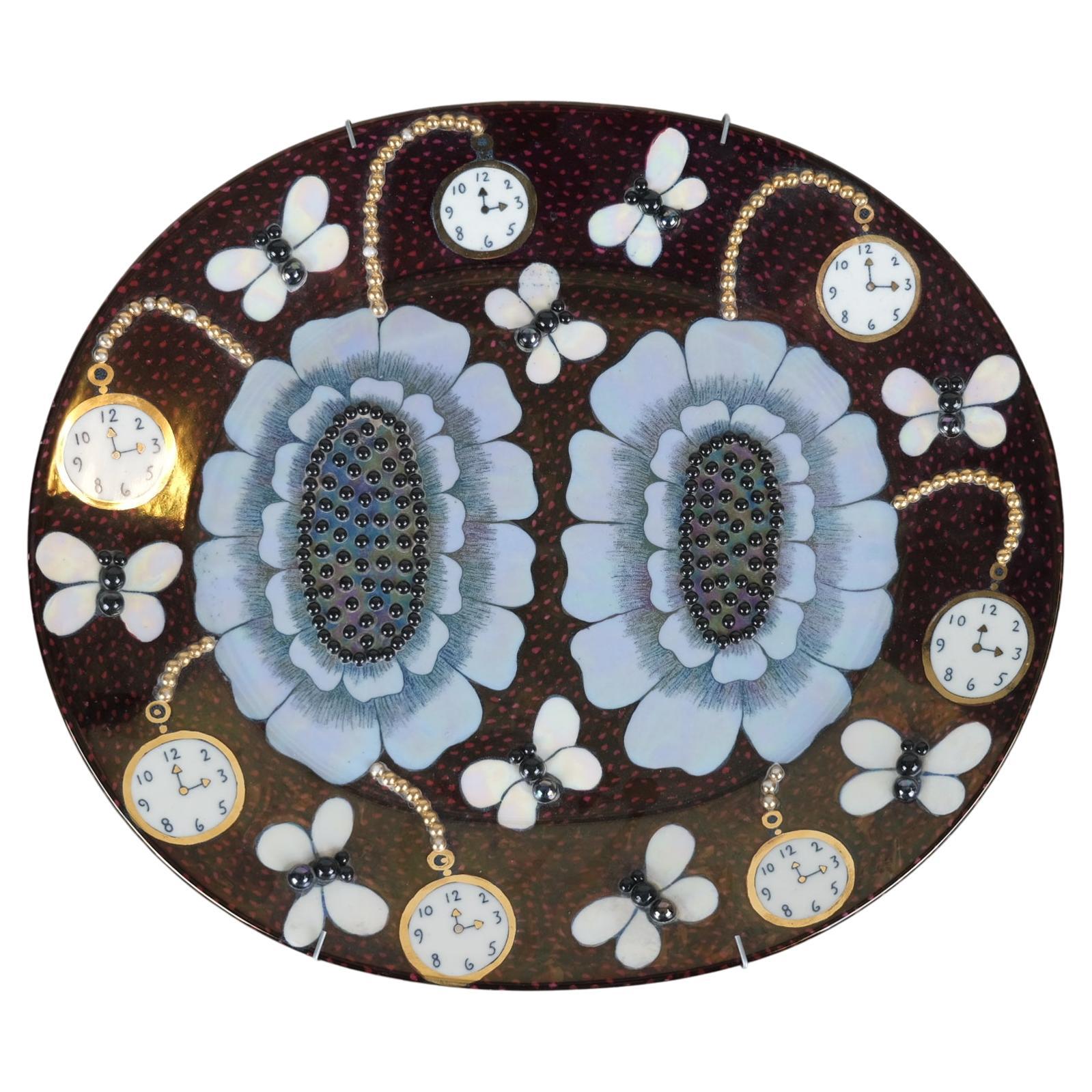 Plato decorativo "Duetto" de Birger Kaipiainen en cuentas negras y doradas, Arabia Años 80 en venta