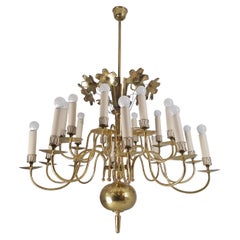 Lampada da soffitto monumentale in ottone in stile barocco di Paavo Tynell, Taito 1950s
