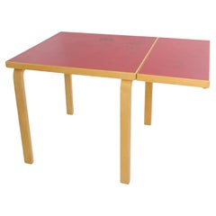 Aino & Alvar Aalto Foldable Dining Kitchen Table In Red Linoleum, Artek 1950s